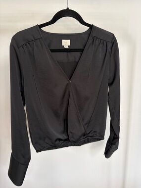 a new day Black Surplice Long-Sleeve Blouse
